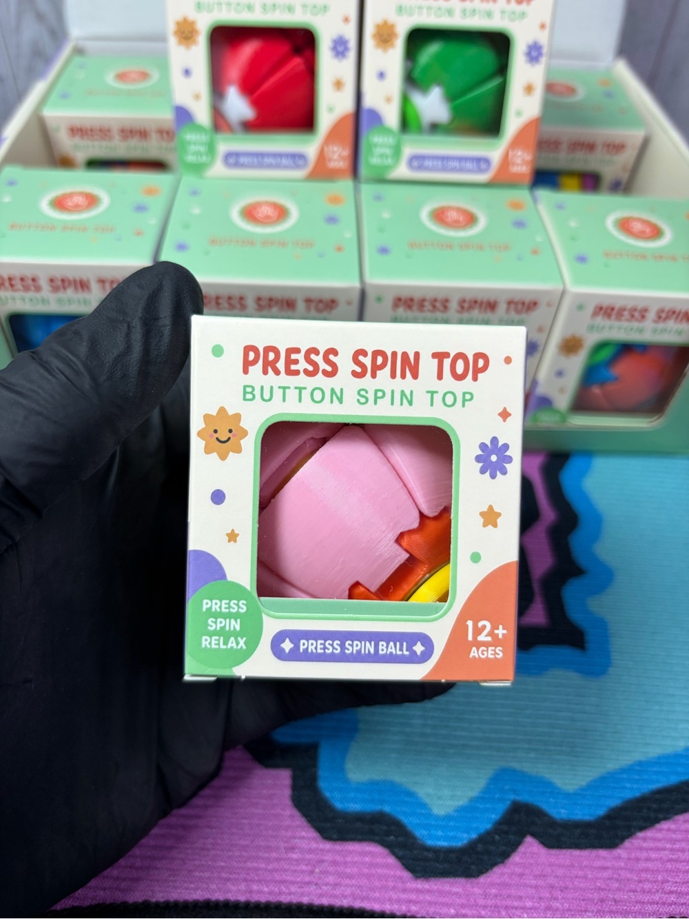 Press Spin Top Button Spin Top - Pink Kids Toy
